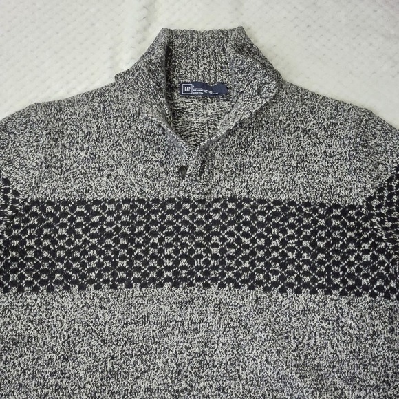 Gap Pullover Sweater Mens Sz L Gray 1/4 Button Up Mock Neck Lambwool Blend - Picture 4 of 13